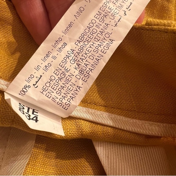 Zara Linen Menswear Style Baggy Wide Leg Mustard Yellow Trouser Pant - Picture 8 of 9